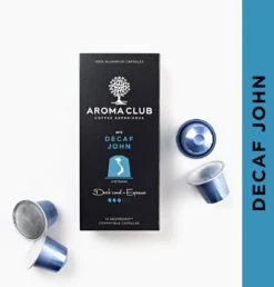 Aroma Club - Nespresso Compatible Capsules (120 St.) - No. 5 Decaf John - Intensiteit 3/5 - Decaf - 100% Aluminium Koffiecups -Beroemde Koffie Winkel 1149x1200