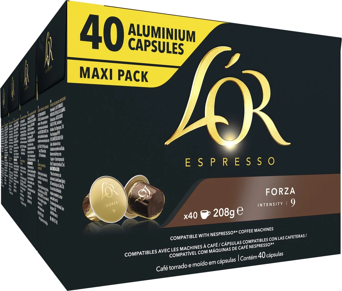 L'OR Espresso Forza Koffiecups - Intensiteit 9/12 - 4 X 40 Capsules 3 L'OR Espresso Forza Koffiecups - Intensiteit 9/12 - 4 X 40 Capsules