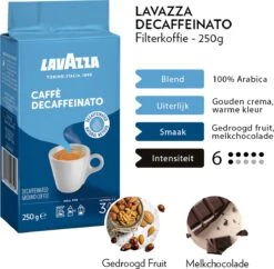 Lavazza Caffe Decaffeinato Filterkoffie - 250 Gram X8 -Beroemde Koffie Winkel 1200x1177 2