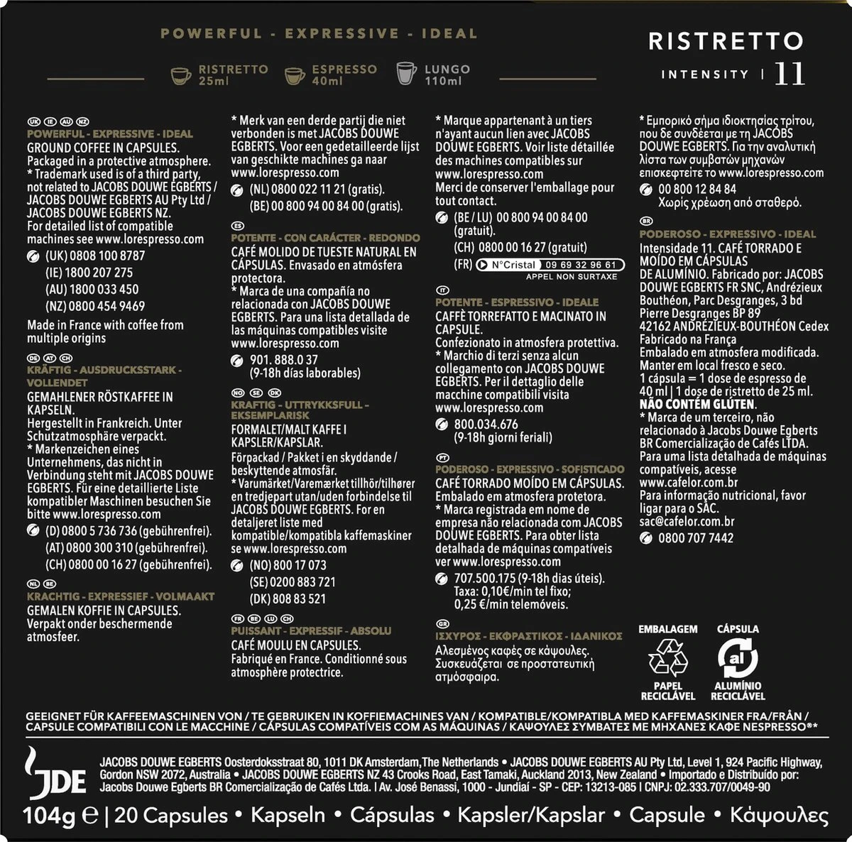 L'OR Espresso Ristretto Koffiecups - Intensiteit 11/12 - 10 X 20 Capsules 5 L'OR Espresso Ristretto Koffiecups - Intensiteit 11/12 - 10 X 20 Capsules - Afbeelding 3