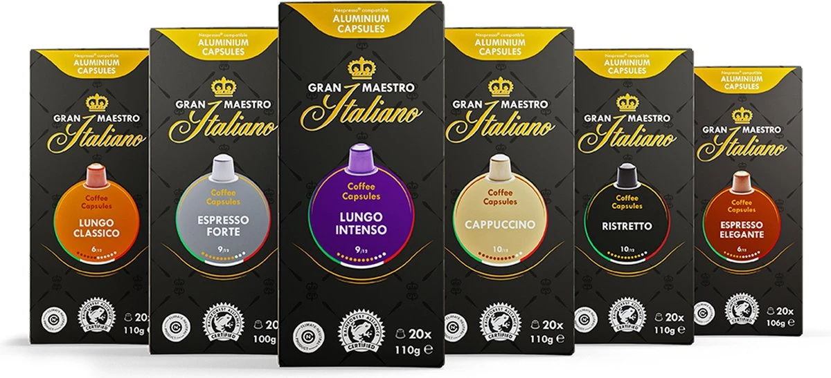 Gran Maestro Italiano – Koffiecups - Nespresso Compatibel Proefpakket – Oriëntatiepakket – Lungo, Espresso En Meer – 120 Cups 3 Gran Maestro Italiano – Koffiecups - Nespresso Compatibel Proefpakket – Oriëntatiepakket – Lungo, Espresso En Meer – 120 Cups