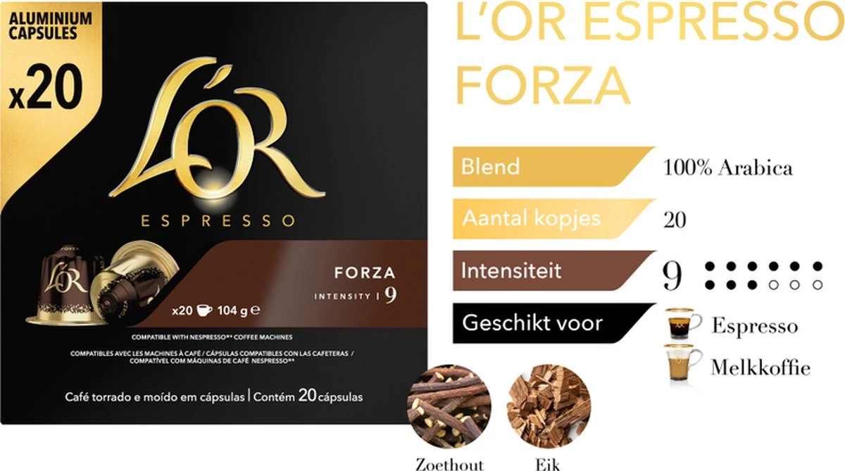 L'OR Espresso Forza Koffiecups - Intensiteit 9/12 - 10 X 20 Capsules 8 L'OR Espresso Forza Koffiecups - Intensiteit 9/12 - 10 X 20 Capsules - Afbeelding 6