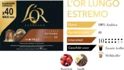 L'OR Lungo Estremo Koffiecups - Intensiteit 10/12 - 4 X 40 Capsules 11 L'OR Lungo Estremo Koffiecups - Intensiteit 10/12 - 4 X 40 Capsules -Beroemde Koffie Winkel 1200x676