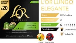 L'OR Lungo Elegante Koffiecups - Intensiteit 6/12 - 10 X 20 Capsules -Beroemde Koffie Winkel 1200x677