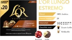 L'OR Lungo Estremo (10) - 10 X 20 Koffiecups -Beroemde Koffie Winkel 1200x678 1