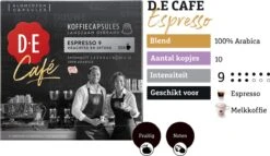 Douwe Egberts D.E Café Espresso Koffiecups - Intensiteit 9/12 - 10 X 20 Capsules -Beroemde Koffie Winkel 1200x697