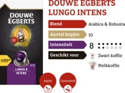 Douwe Egberts Lungo Intens Koffiecups - Intensiteit 8/12 - 10 X 10 Capsules -Beroemde Koffie Winkel 1200x894