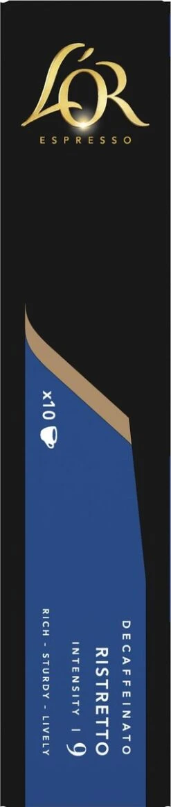 L'OR Espresso Ristretto Decaffeinato - Intensiteit 9/12 - 10 X 10 Capsules -Beroemde Koffie Winkel 255x1200 9