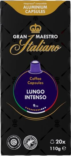 Gran Maestro Italiano - Lungo Intenso - Koffiecups - Nespresso Compatibel Capsules - Krachtige Smaak - 6 X 20 Cups -Beroemde Koffie Winkel 550x1200 2