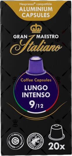 Gran Maestro Italiano - Lungo Intenso - Koffiecups - Nespresso Compatibel Capsules - Krachtige Smaak - 6 X 20 Cups -Beroemde Koffie Winkel 552x1200