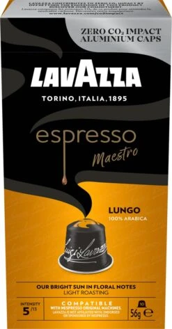 Lavazza Espresso Lungo - Aluminium Nespresso Capsules - 10 Stuks -Beroemde Koffie Winkel 627x1200
