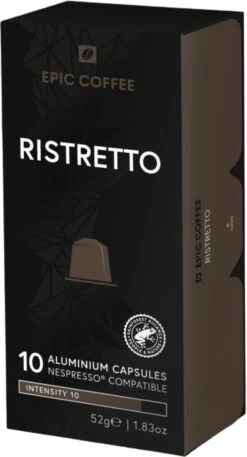 Beroemde Koffie Winkel 26 100 Capsules Epic Coffee - Ristretto - Nespresso® Compatible Aluminium Capsules - RFA Keurmerk - Doos 100 Stuks