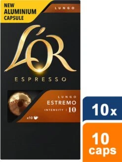 L'OR Lungo Estremo Koffiecups - Intensiteit 10/12 - 10 X 10 Capsules -Beroemde Koffie Winkel 909x1200